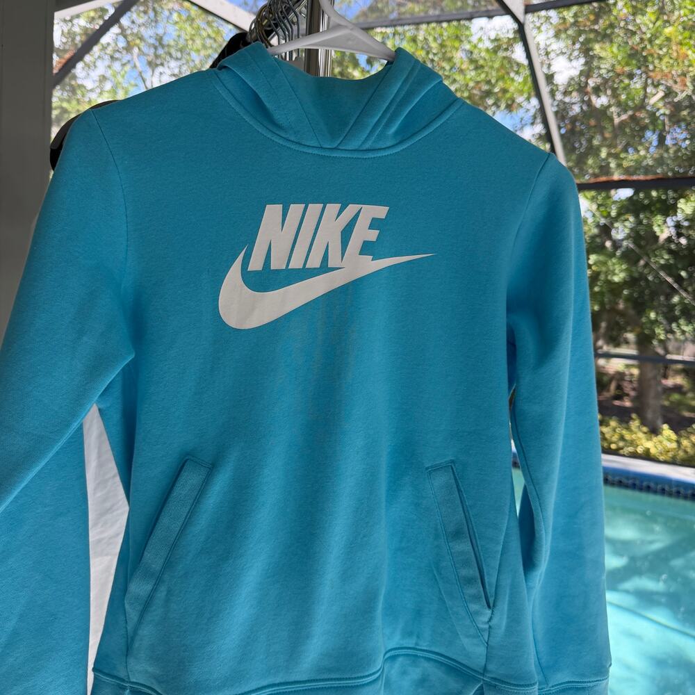 Nike Girls Large Teal Hoodie Sweatshirt Pullover Swoosh Logo Athletic Youth L